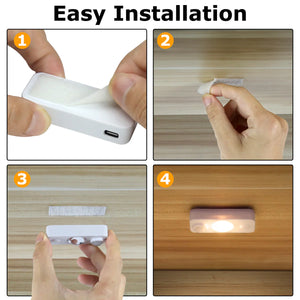 LightingWill Rechargeable LED Motion Sensor Lights (8-Pack) | Warm White / Pure White, Stick-On Cabinet & Closet Lights, USB Charging, No Wiring Needed