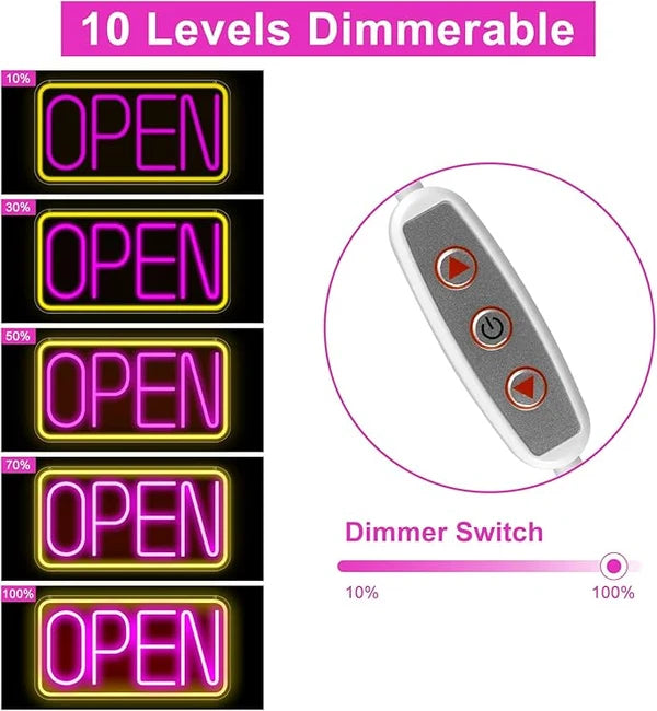 OPEN Silicone LED Store Signs – USB Powered | 16.5×9 inch | Yellow + Pink Glow | LED Window Hanging Light for  Store Entrances & Business Locations