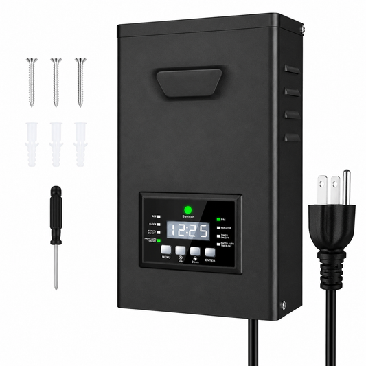 500W Low Voltage Lighting Transformer – 120V to 12V/15V AC, Timer & Internal Photocell, Low Voltage Power Supply for Outdoor LED Lighting