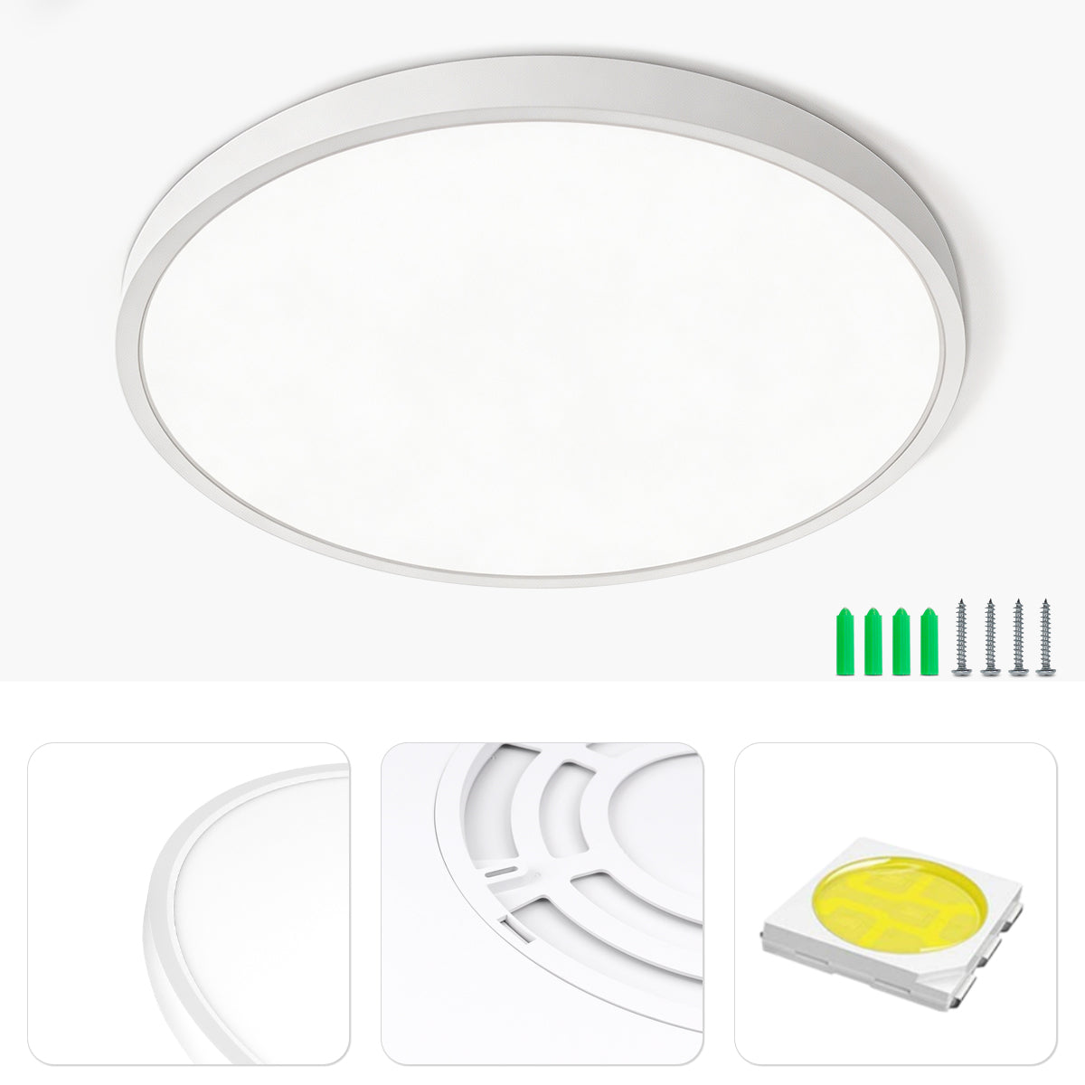 AC 220–240V | 12 Inch 24W Round Slim Flush Mount Ceiling Lights – White / Black / Wood Grain   | 3000K / 4500K / 5000K / 6500K | Flush Mount Ceiling Light for Apartment & Commercial Spaces – Local Stock (UK/DE)