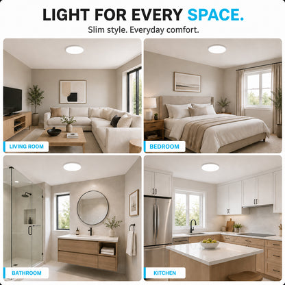 AC 220–240V | 12 Inch 24W Round Slim Flush Mount Ceiling Lights – White / Black / Wood Grain   | 3000K / 4500K / 5000K / 6500K | Flush Mount Ceiling Light for Apartment & Commercial Spaces – Local Stock (UK/DE)