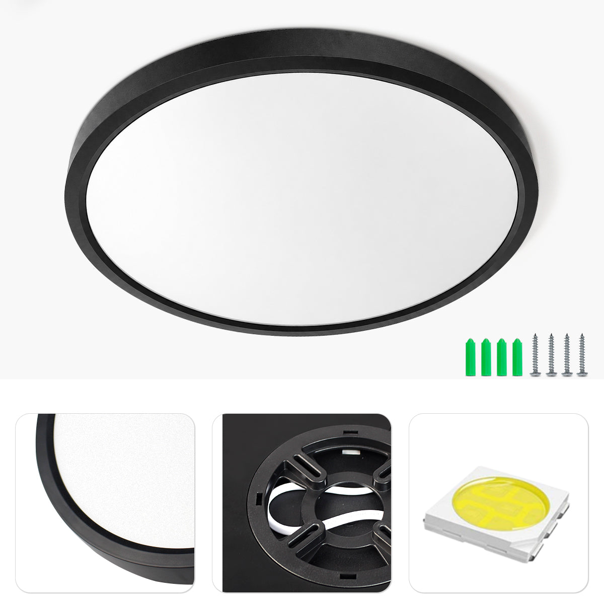 AC 220–240V | 12 Inch 24W Round Slim Flush Mount Ceiling Lights – White / Black / Wood Grain   | 3000K / 4500K / 5000K / 6500K | Flush Mount Ceiling Light for Apartment & Commercial Spaces – Local Stock (UK/DE)