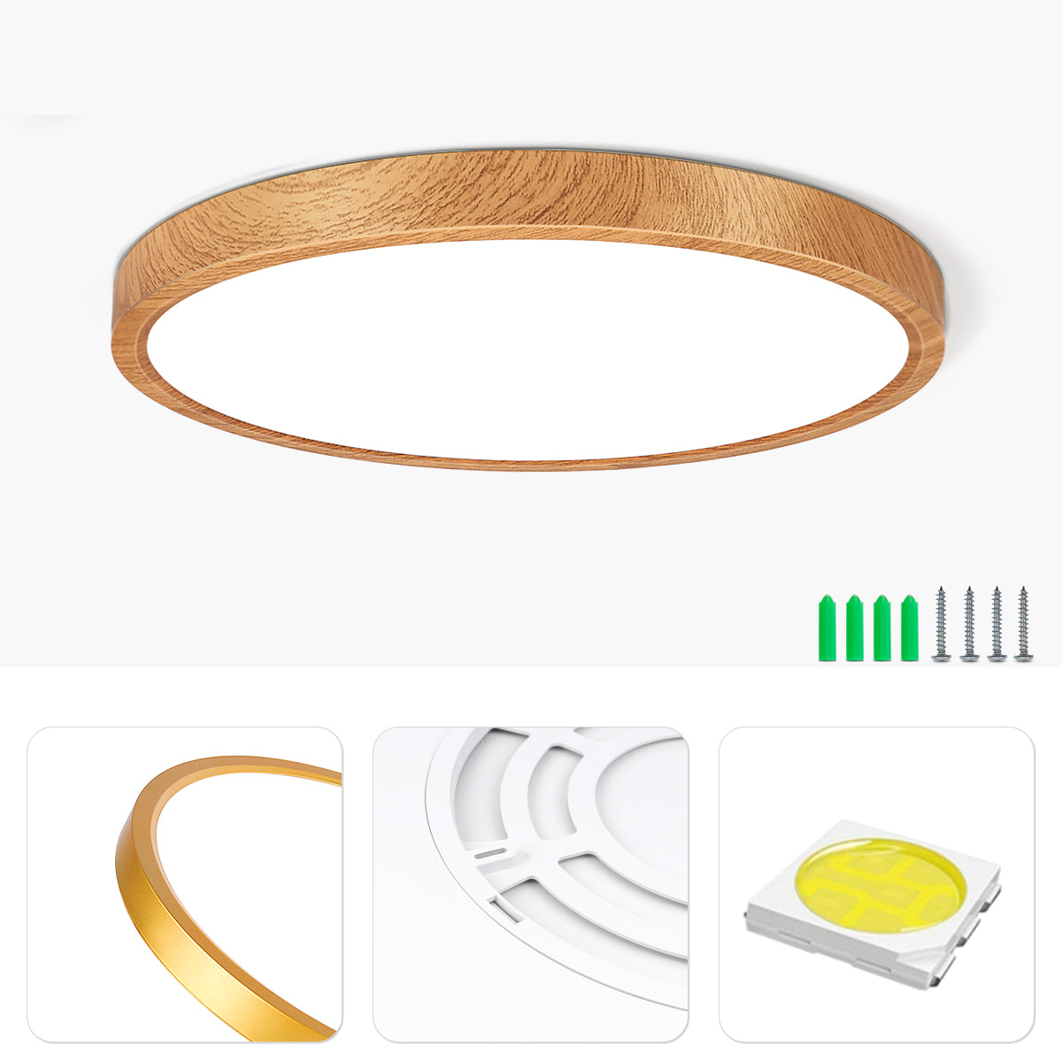 AC 220–240V | 12 Inch 24W Round Slim Flush Mount Ceiling Lights – White / Black / Wood Grain   | 3000K / 4500K / 5000K / 6500K | Flush Mount Ceiling Light for Apartment & Commercial Spaces – Local Stock (UK/DE)