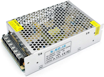 DC 12V LED Switching Power Supplies 60W–240W, AC 110/220V Input, Constant Voltage LED Driver Transformer, Metal Case with Screw Terminals, CE/FCC/RoHS Certified