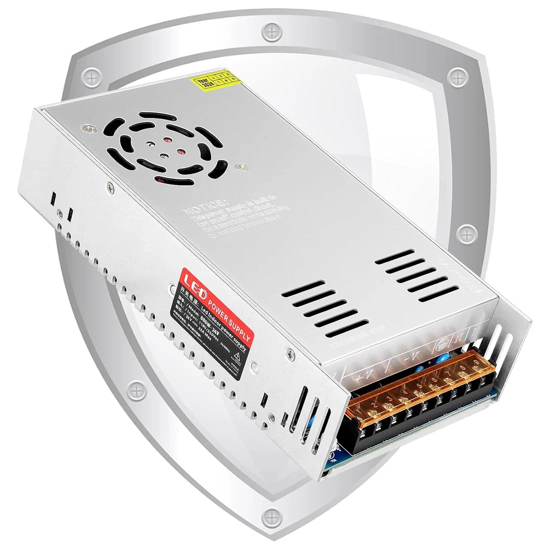 DC 24V LED Switching Power Supplies 350W–600W, AC 110/220V Input, High Power LED Driver Transformer, Cooling Fan Metal Case, CE/FCC/RoHS Certified