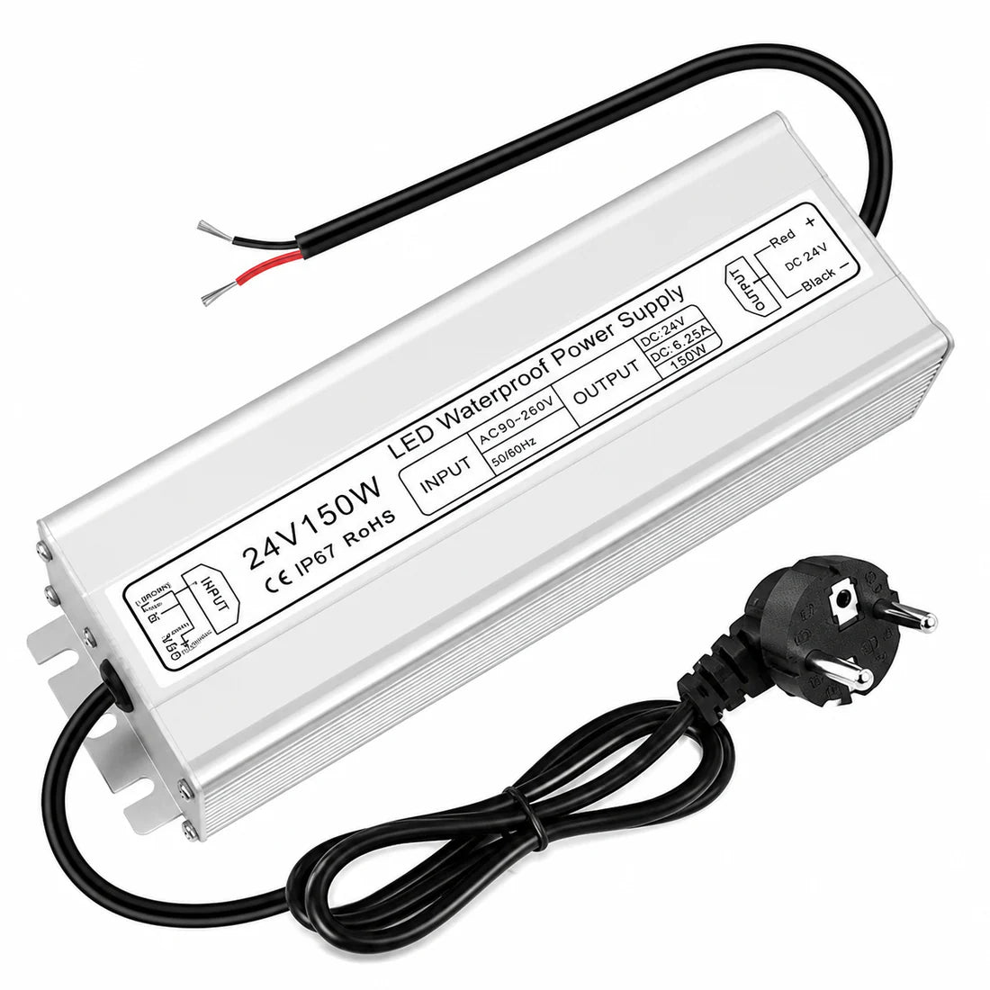 24V Outdoor Waterproof LED Power Supply 120W–300W, 90–265V Input, Single/Dual Wire Output, Aluminum Housing, Landscape & Outdoor Lighting, CE/RoHS/FCC Certified, Waterproof Transformer for Outdoor Lighting, US/UK/EU Plug