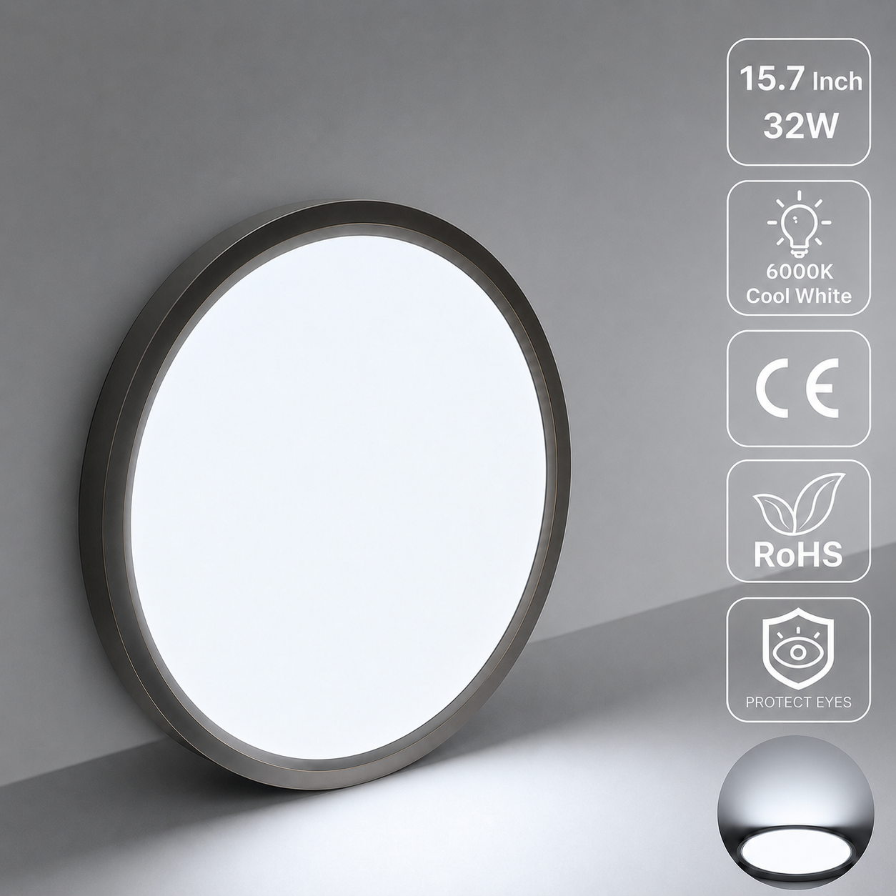 inSharepuls LED-Deckenleuchte, 5000 K Tageslichtweiß, 24 W (entspricht 240 W), 12 Zoll flache, moderne Deckenbeleuchtung, 3200 lm, Deckenlampe für Badezimmer, Veranda, Küche, Schlafzimmer, Wohnzimmer, Flur 