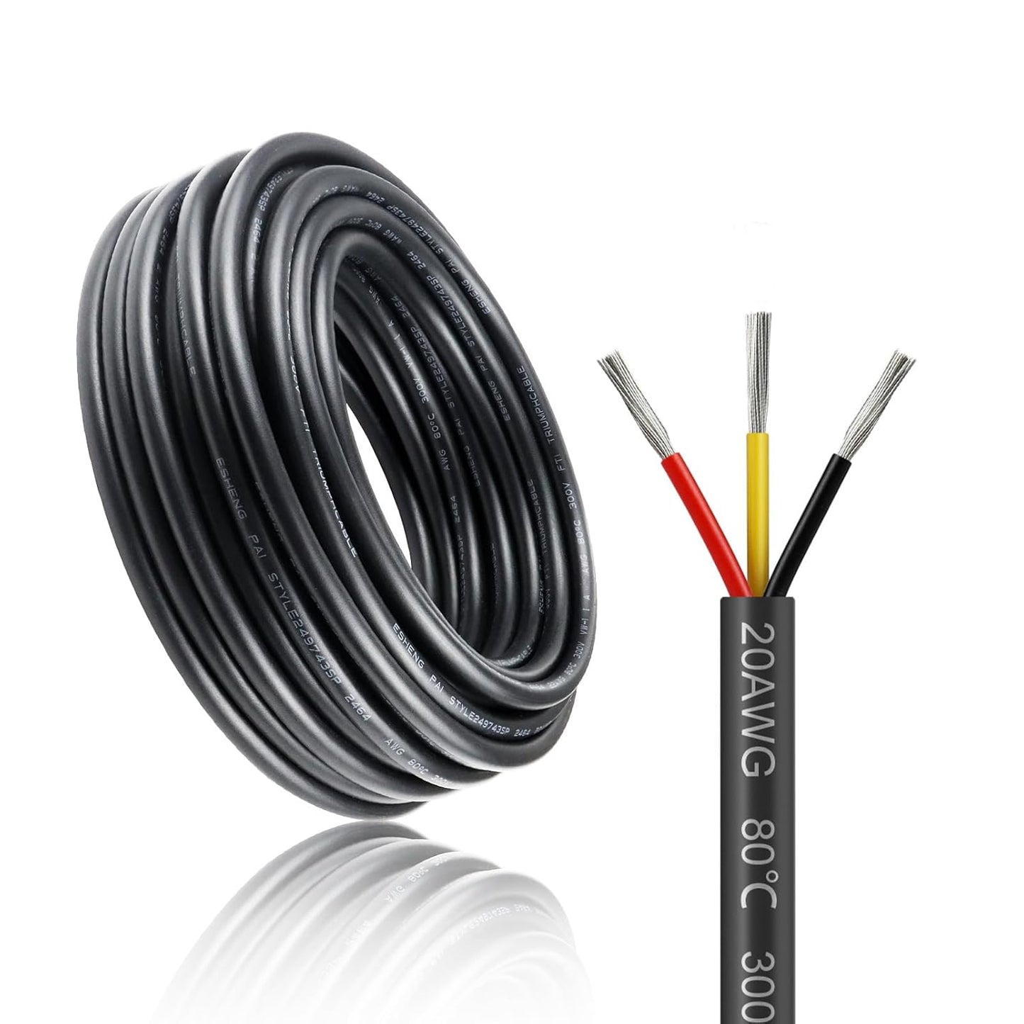 inShareplus 20AWG 3 x 0.5 mm² 10 m Electric Cable 3-Core Cable, 5V/12V/24V Underground Cable Tinned Copper Cable, 300V Flexible and Soft Power Cable High Temperature Resistance Extension Cable 10 m