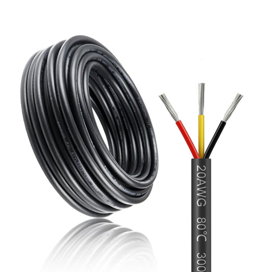 inShareplus 20AWG 3 x 0.5 mm² 10 m Electric Cable 3-Core Cable, 5V/12V/24V Underground Cable Tinned Copper Cable, 300V Flexible and Soft Power Cable High Temperature Resistance Extension Cable 10 m