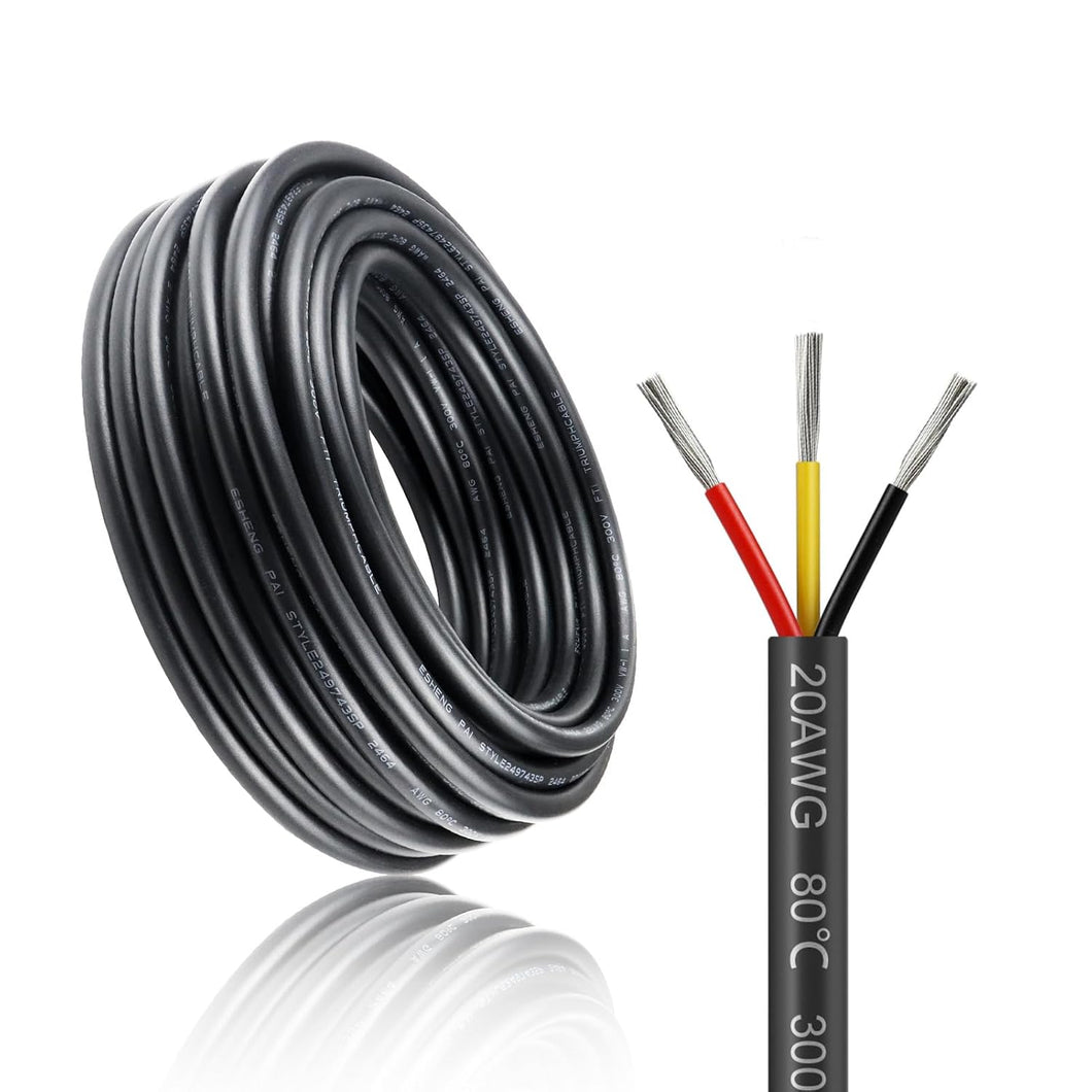 inShareplus 20AWG 3 x 0.5 mm² 10 m Electric Cable 3-Core Cable, 5V/12V/24V Underground Cable Tinned Copper Cable, 300V Flexible and Soft Power Cable High Temperature Resistance Extension Cable 10 m