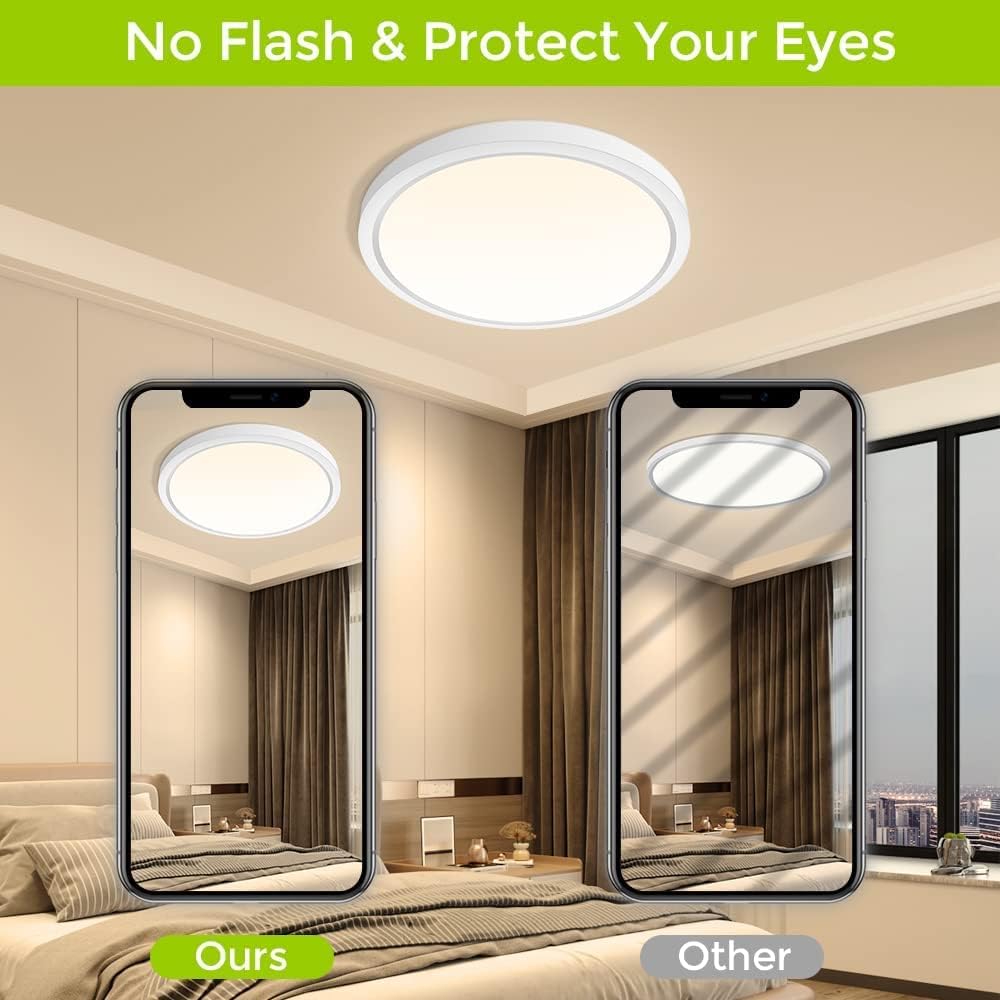 inShareplus 9inch LED Flush Mount Ceiling Light Fixture, 18W [180W Equiv] Warm White 2800K Ceiling Lights Fixture, 1800LM White Ceiling Lamp for Bedroom, Living Room, Kitchen, Office, Hallway [Energy Class F]