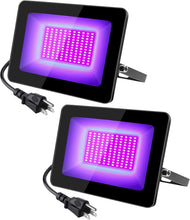 Load image into Gallery viewer, inShareplus 2 Pack 60W UV Light, IP66 Waterproof Outdoor Black Lights with UL Plug (3.3ft Cable), 395nm-405nm Blacklight for Glow Party, Stage, UV Glue Resin Curing Paint, Collection