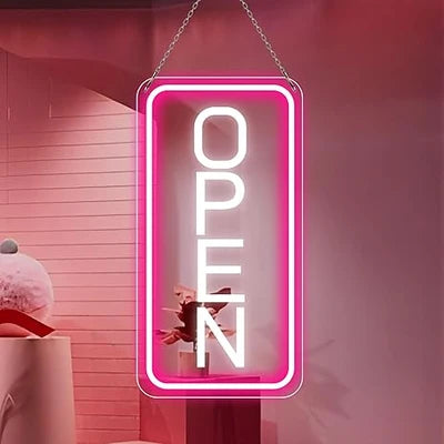 OPEN LED Store Signs – Vertical Rectangular | 5 Glow Color Options | 16×9 / 23×12 inch | Window Hanging |  Plug & Play for  Store Entrances & Business Locations