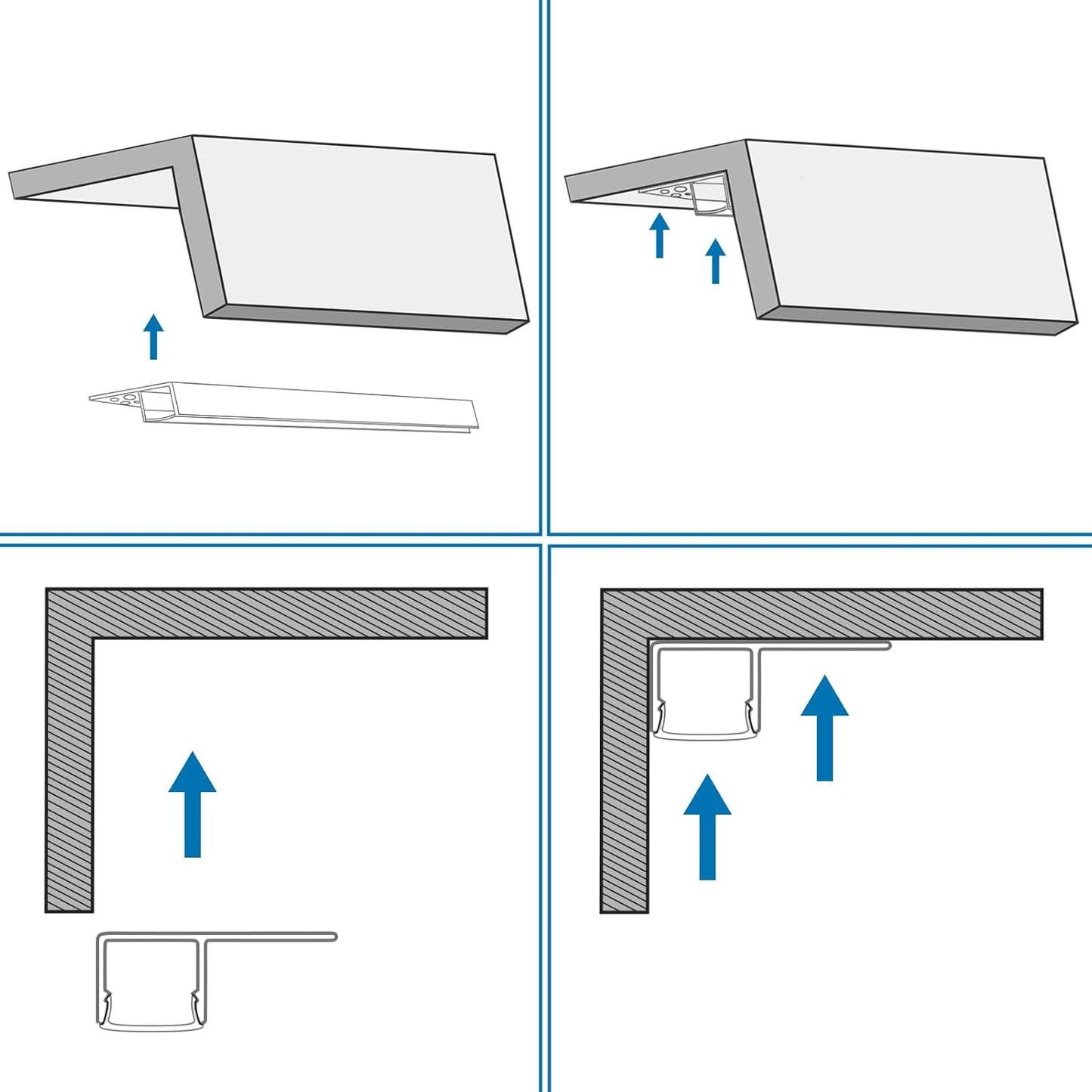 inShareplus Plaster-in LED Profile, 3.3ft/1M 6-Pack LED Aluminium Channel with Milky Diffuser, Trimless Recessed Single-Sided LED Strip Diffuser for Under Cabinet, Wall, Ceiling and Corners of Walls [Energy Class F]