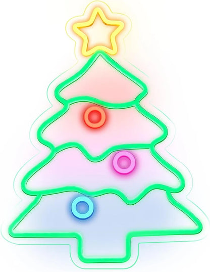 18.5×14.17 Inch Neon Wall Decor – Christmas Tree Silicone Neon Sign – USB Neon Light for Wall Decor | Dimmable Neon Lamp with Accessories Included | Hanging Holiday Decor for Christmas Party, Bedroom & Home Spaces