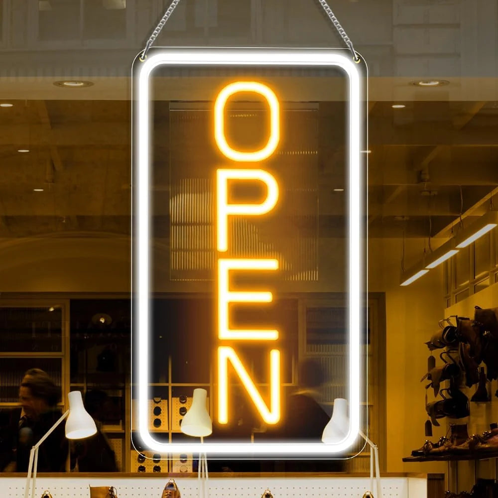 OPEN LED Store Signs – Vertical Rectangular | 3 Glow Color Options | 16×9 inch | Window Hanging |   Plug & Play for  Store Entrances & Business Locations
