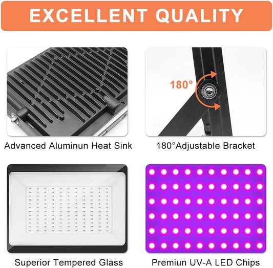 inShareplus 2er-Pack 60-W-UV-Licht, IP66 wasserdichte Schwarzlichter für den Außenbereich mit UL-Stecker (1,0 m Kabel), 395 nm–405 nm Schwarzlicht für Leuchtpartys, Bühnen, UV-Kleber, Harzhärtungsfarbe, Sammlung 
