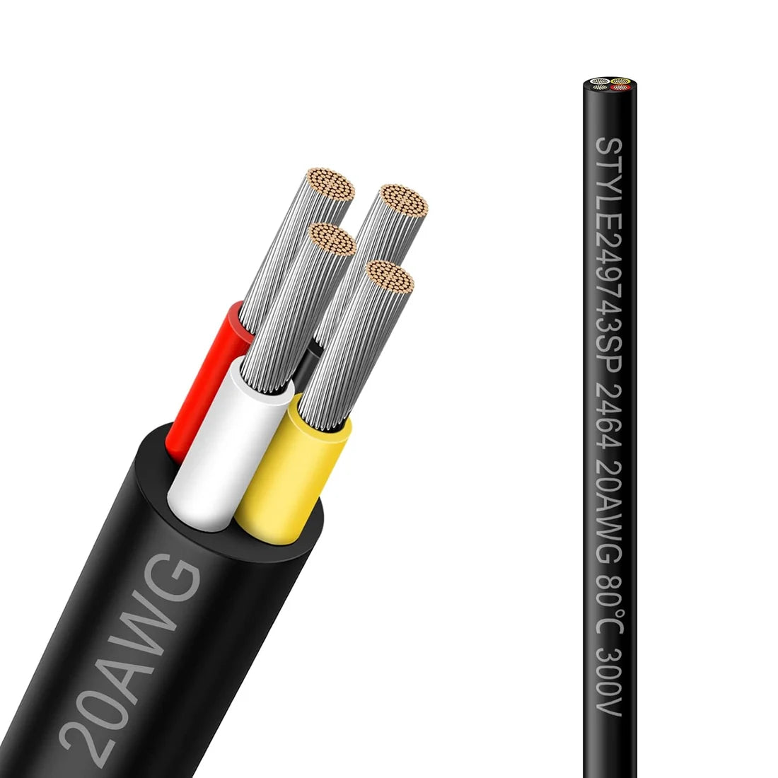 20 AWG PVC Insulated Copper Wire, 2–8 Conductor Stranded Copper Cable – Black Industrial Signal & Control Wire for Electrical Systems, Low Voltage Distribution & Bulk Supply Testing – 5/10/20/50m