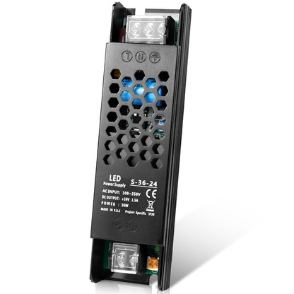 DC 12V/24V Slim Black LED Switching Power Supplies 36W–200W, AC 110–250V Input, Compact Metal Case Power Supply for LED Strip Lights, Signage & Low Voltage Devices, CE/FCC/RoHS Certified