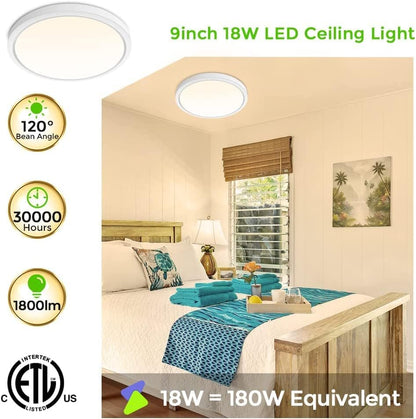 inShareplus 9inch LED Flush Mount Ceiling Light Fixture, 18W [180W Equiv] Warm White 2800K Ceiling Lights Fixture, 1800LM White Ceiling Lamp for Bedroom, Living Room, Kitchen, Office, Hallway [Energy Class F]