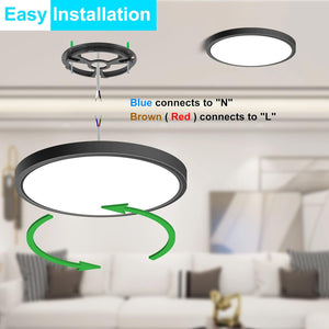 inShareplus 7inch LED Ceiling Light Fixture, Black 12W(120W Equiv) 5000K Daylight White Flush Mount Ceiling Lights, Super Bright, Ultra-Thin, 1500LM Ceiling Lamp for Bedroom, Kitchen, Office, Hallway [Energy Class F]