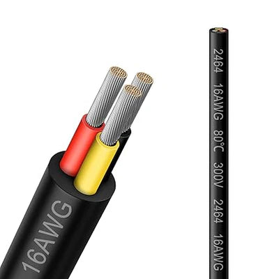 16 AWG PVC Insulated Copper Wire, 2–8 Conductor Industrial Grade Electrical Cable – Black Stranded Copper Wire for Control Systems, Signal Wiring & Industrial Power Distribution – Bulk Roll Supply 5/10/20/50m