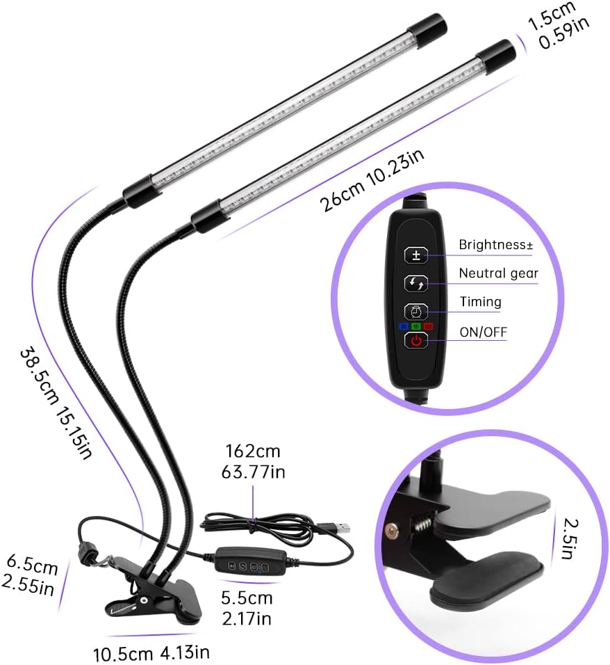 inShareplus LED-UV-Licht mit Doppelkopf und USB, 395 nm – 405 nm dimmbares UV-Licht mit Clip, leuchtet im Dunkeln, 20 W schwarze Lampe für Party, Bühne, UV-Kleber, aushärtende Harzfarbe, Sammlung, Aquarium 
