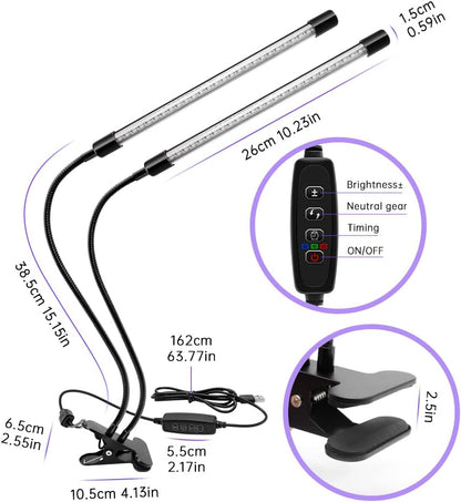 inShareplus LED-UV-Licht mit Doppelkopf und USB, 395 nm – 405 nm dimmbares UV-Licht mit Clip, leuchtet im Dunkeln, 20 W schwarze Lampe für Party, Bühne, UV-Kleber, aushärtende Harzfarbe, Sammlung, Aquarium 