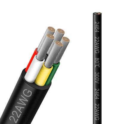 22 AWG PVC Insulated Copper Wire, 2–8 Conductor Industrial Cable – Black Flexible Control Wire for Signal Systems, Electrical Wiring & Industrial Automation Testing – Bulk Roll 5/10/20/50m
