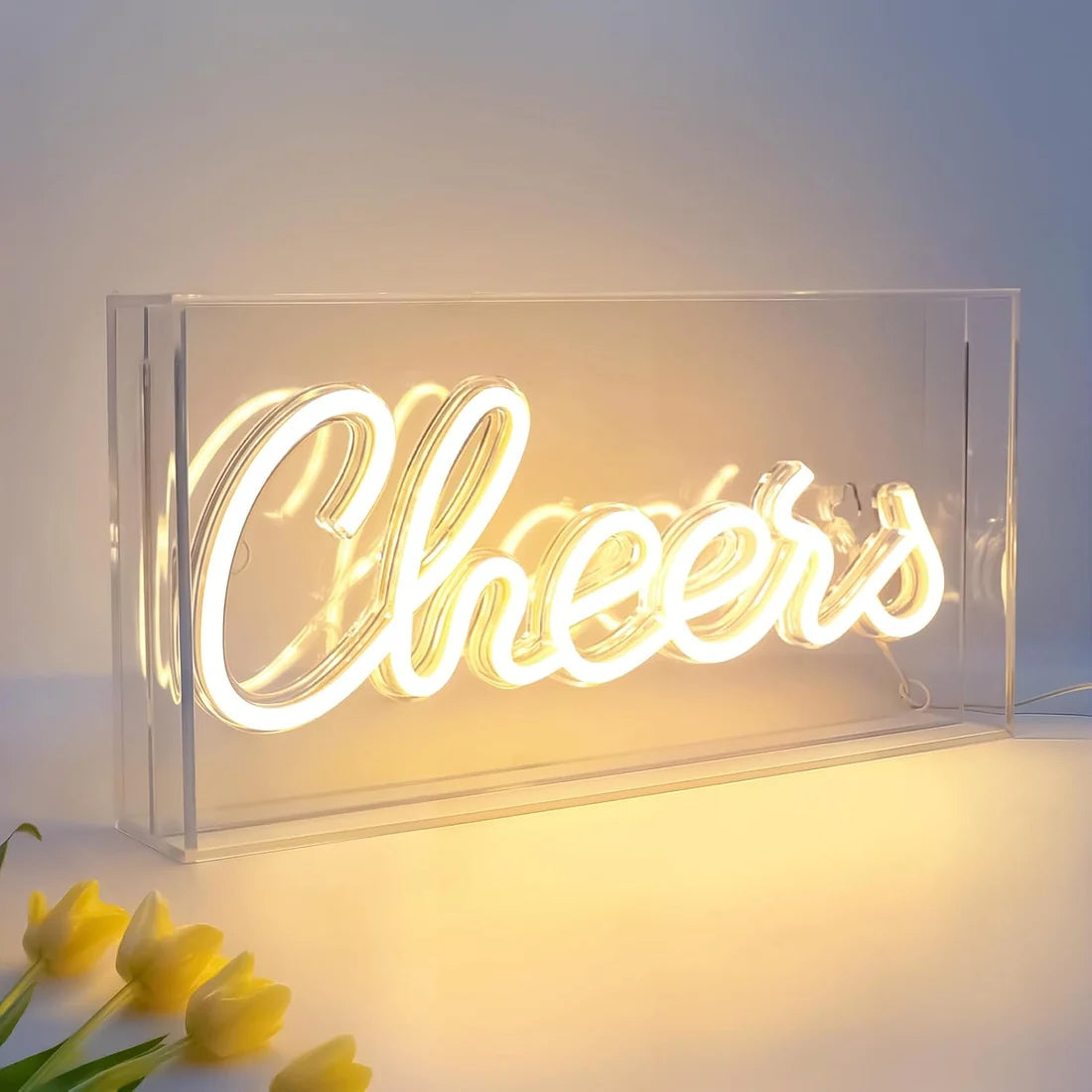 CHERRS Table LED Signs – Rectangular 11.8x5.9 inch | Warm White/Pink | USB Powered | Tabletop Display | For Cocktail Corners, Party Setups, Guest Rooms & Celebration Decor