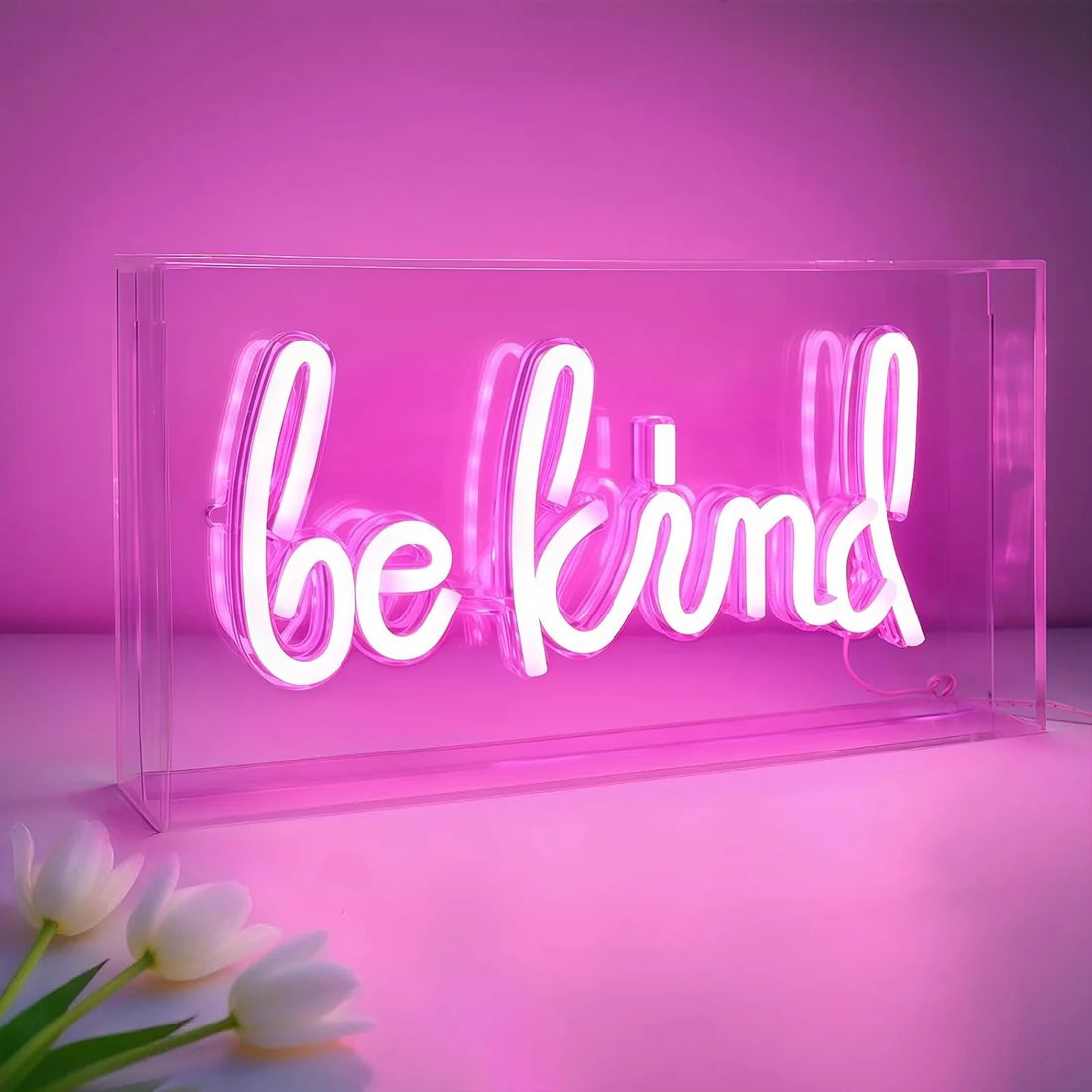 BE KIND Table LED Signs – Rectangular 11.8x5.9 inch | Warm White/Pink | USB Powered | Tabletop Display | For Study Desks, Home Offices, Shelves & Positive Lifestyle Decor