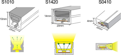 I-SE Series 4×10mm Side Emitting LED Neon Tube Housing | S0410 LED Neon Tube Profile | IP67 Waterproof | 5mm PCB Width | 16.4FT/5M | Kitchen Cabinet Display Lighting | Local Stock US/UK/DE