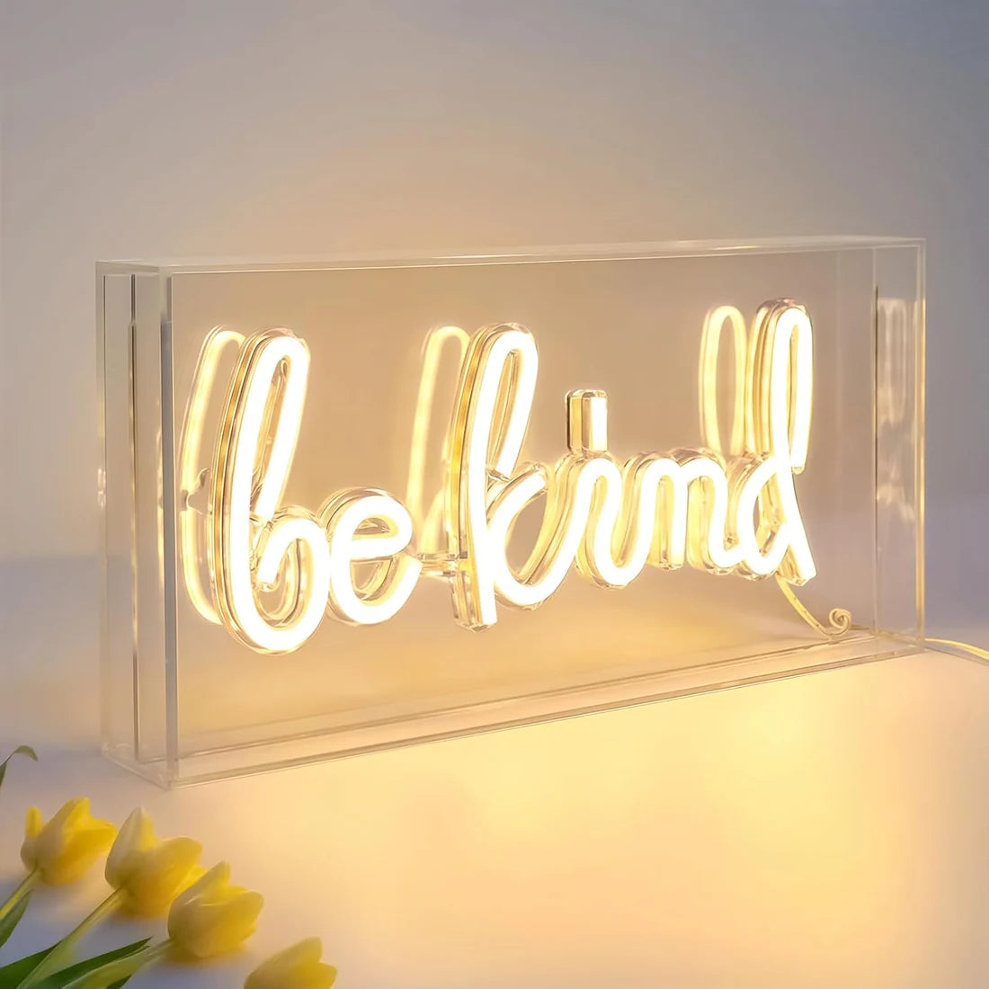 BE KIND Table LED Signs – Rectangular 11.8x5.9 inch | Warm White/Pink | USB Powered | Tabletop Display | For Study Desks, Home Offices, Shelves & Positive Lifestyle Decor