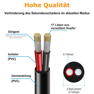inShareplus 22AWG 2 x 0.3 mm² 10 m Electric Cable 2-Core Cable, 5V/12V/24V Underground Cable Tinned Copper Cable, 300V Flexible and Soft Power Cable High Temperature Resistance Extension Cable 10 m