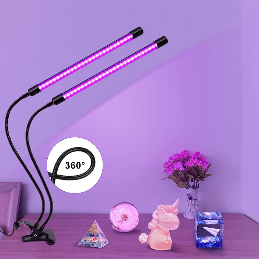 inShareplus LED-UV-Licht mit Doppelkopf und USB, 395 nm – 405 nm dimmbares UV-Licht mit Clip, leuchtet im Dunkeln, 20 W schwarze Lampe für Party, Bühne, UV-Kleber, aushärtende Harzfarbe, Sammlung, Aquarium 