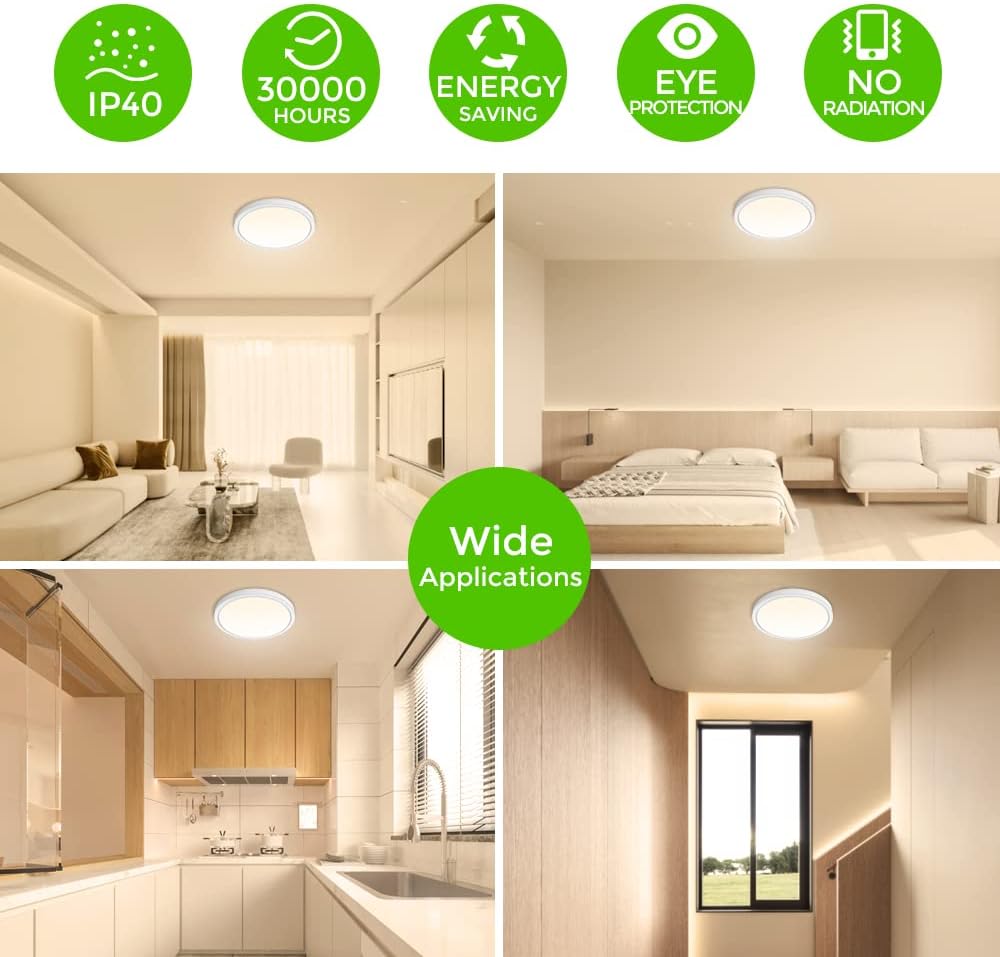 inShareplus 9inch LED Flush Mount Ceiling Light Fixture, 18W [180W Equiv] Warm White 2800K Ceiling Lights Fixture, 1800LM White Ceiling Lamp for Bedroom, Living Room, Kitchen, Office, Hallway [Energy Class F]