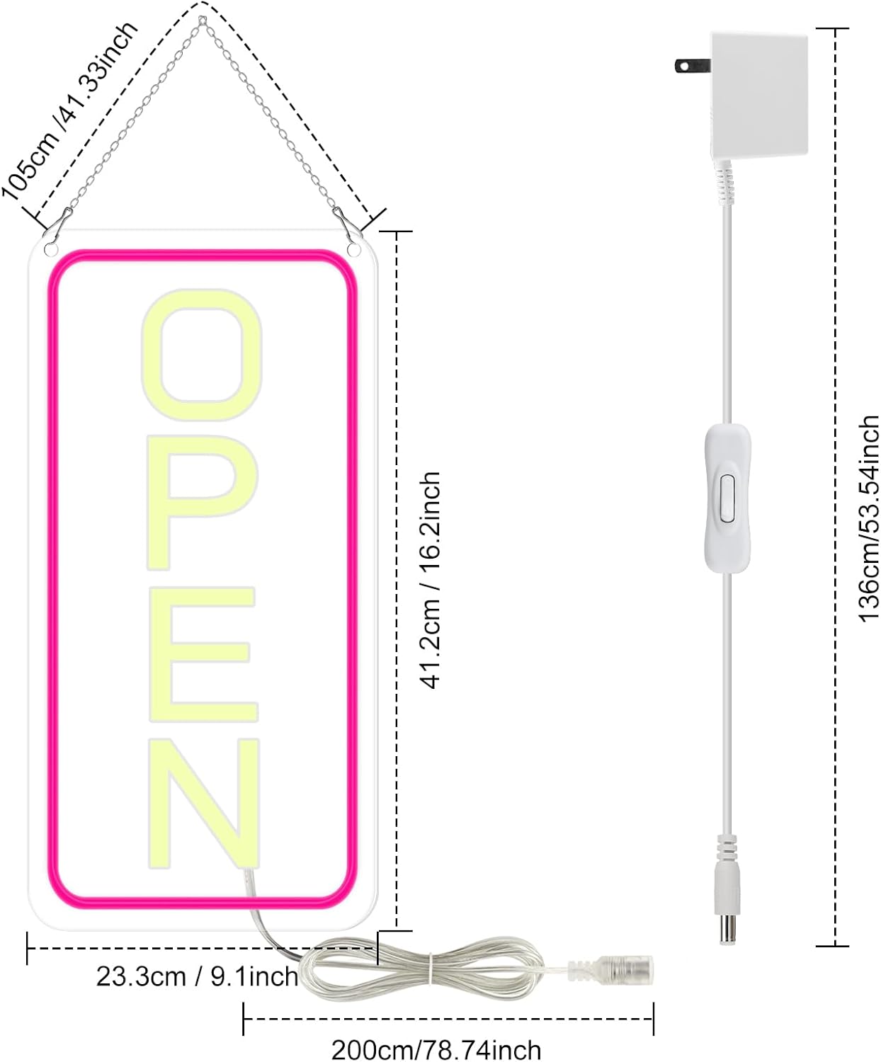 inShareplus 16"x 9" LED Neon Open Sign for Business, with ON/OFF Switch adapter, Ultra Bright Lighted Sign Open, Electric Light up Sign for Stores, Restaurants Offices Retail Shops Window Storefronts