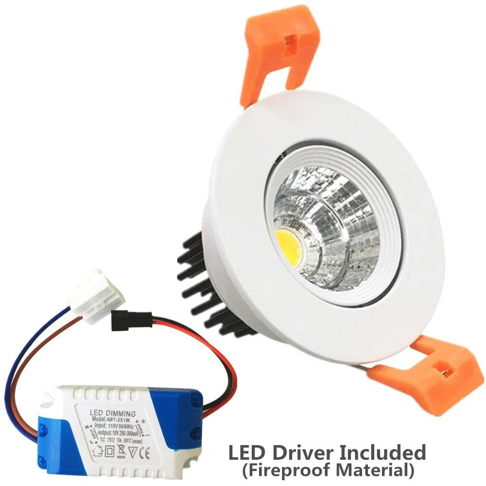 3W Adjustable COB LED Downlight - 2700K–6000K - White/Black/Gold/Silver Housing - TRIAC Dimmable - 100–130V / 200–240V AC - 4-Pack - Ambient & Accent Lighting