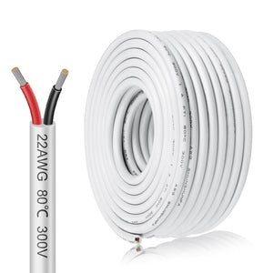 inShareplus 2 x 0.3 mm² 10 m 22AWG Electric Cable 2-Core Cable, 5V/12V/24V Underground Cable White Tinned Copper Cable, 300V Flexible and Soft Power Cable High Temperature Resistance Extension Cable 10 m