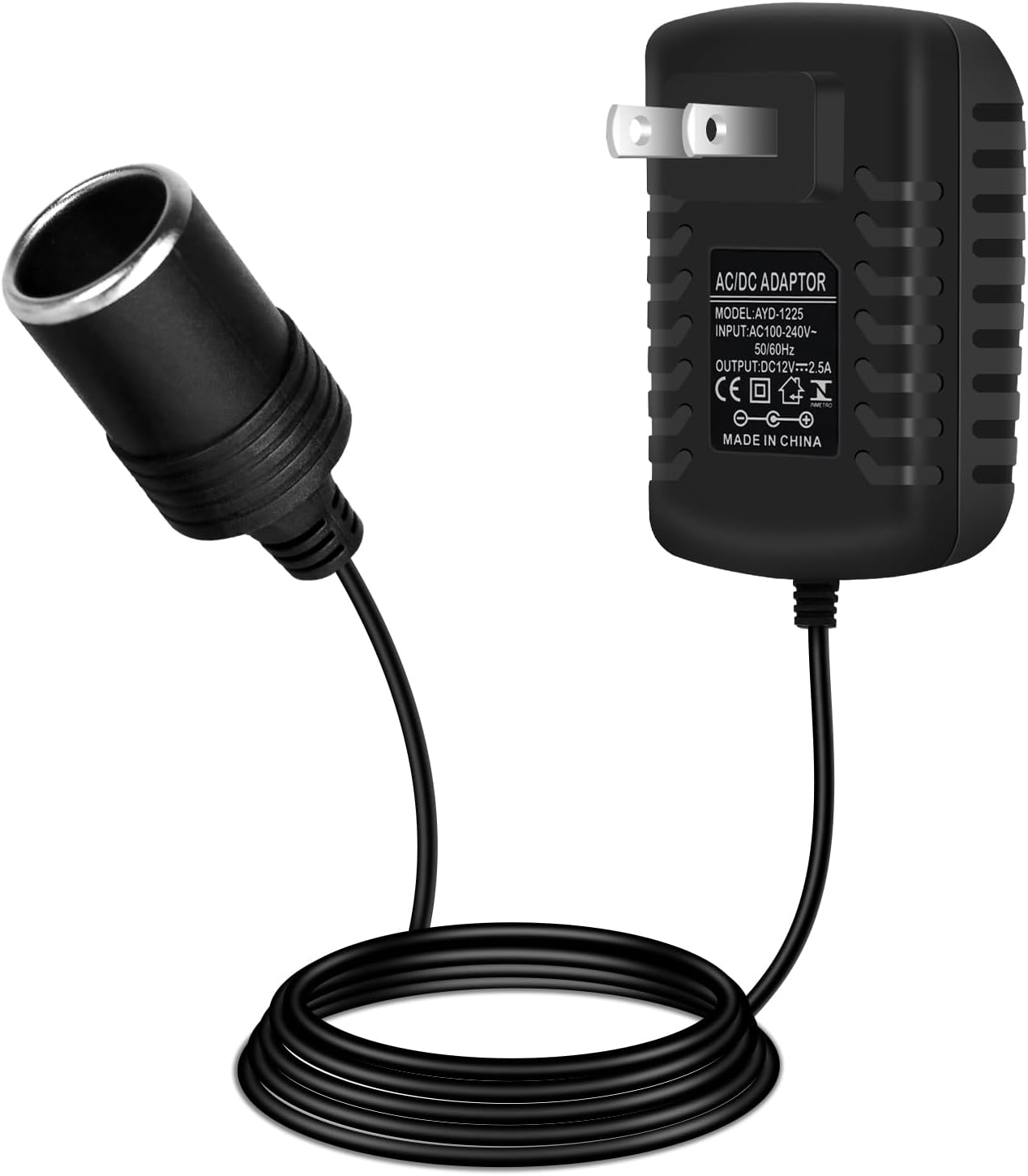 inShareplus 12V 2.5A 30W AC to DC Converter, 12 Volt Cigarette Lighter Adapter, 110V to 12V Car Lighter Adapter to Wall Outlet Adapter, 12V Power Supply for Car Devices (MP3, Fan, Dash Cam)