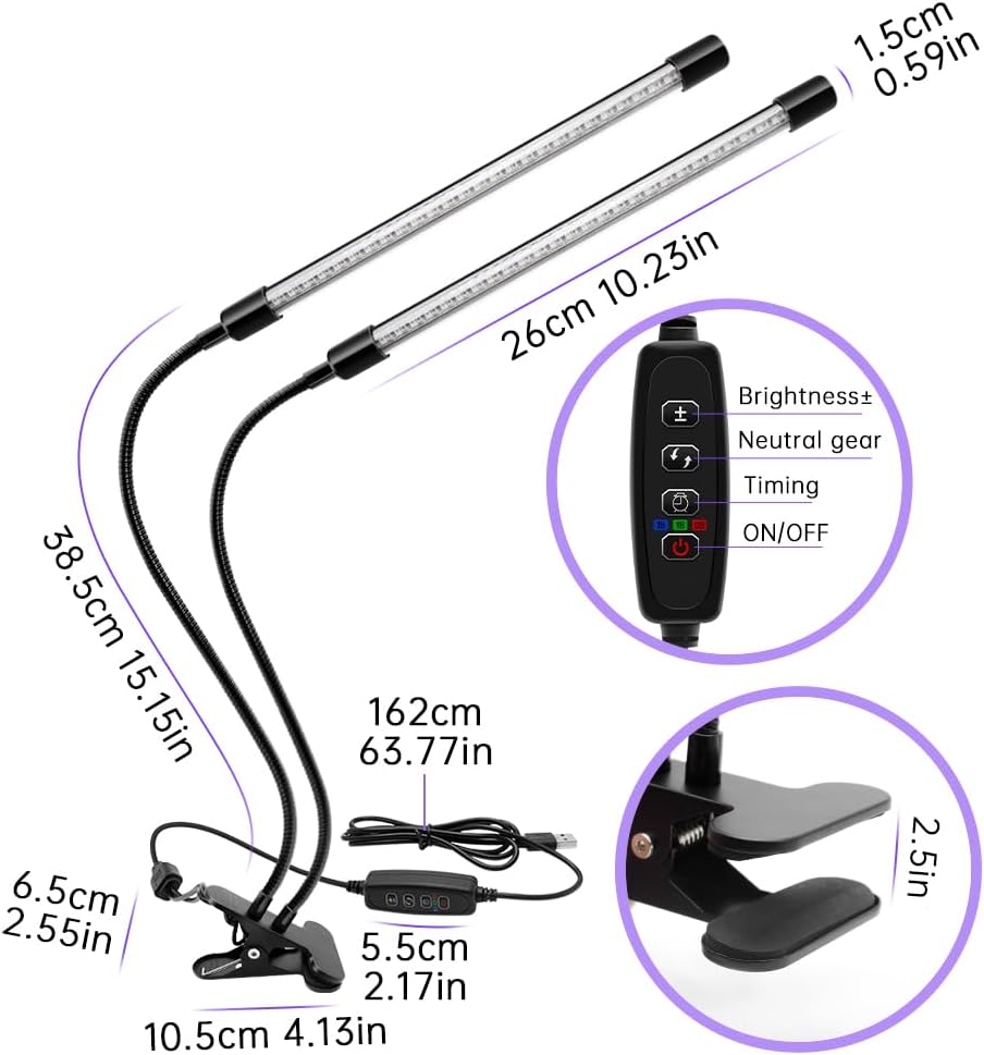 inShareplus LED-UV-Licht mit Doppelkopf und USB, 395 nm – 405 nm dimmbares UV-Licht mit Clip, leuchtet im Dunkeln, 20 W schwarze Lampe für Party, Bühne, UV-Kleber, aushärtende Harzfarbe, Sammlung, Aquarium 