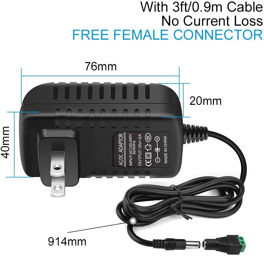 inShareplus 12V Power Supply, 12 Voltage 2A 24W Power Supply, Drive, Power Adapter, AC 110V to 12 Volt Power Supply for LED Strip Light with 5.5/2.1mm DC Female Barrel Connector