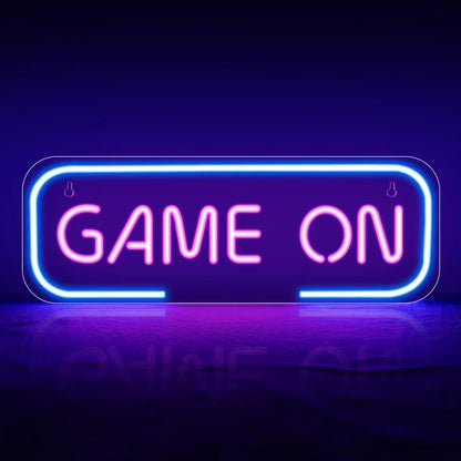 15.7×5.6 Inch Neon Wall Decor – GAME ON Silicone Neon Sign – 5V USB Powered Dimmable Blue & Pink Glow LED Wall Light | Neon Lamp with Accessories Included | Hanging Gaming Decor for Gaming Room, Bedroom, Setup & Party Spaces