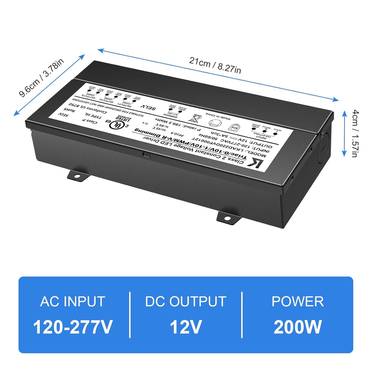inShareplus 200W Dimmable LED Driver, 12V Power Supply, AC 120-277V to DC 12V Transformer for LED Light, Compatible with Lutron and Leviton Dimmer, TRIAC and 0-10V, IP65 Waterproof, UL Listed,Class 2
