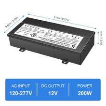 Load image into Gallery viewer, inShareplus 200W Dimmable LED Driver, 12V Power Supply, AC 120-277V to DC 12V Transformer for LED Light, Compatible with Lutron and Leviton Dimmer, TRIAC and 0-10V, IP65 Waterproof, UL Listed,Class 2