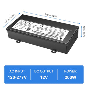 inShareplus 200W Dimmable LED Driver, 12V Power Supply, AC 120-277V to DC 12V Transformer for LED Light, Compatible with Lutron and Leviton Dimmer, TRIAC and 0-10V, IP65 Waterproof, UL Listed,Class 2