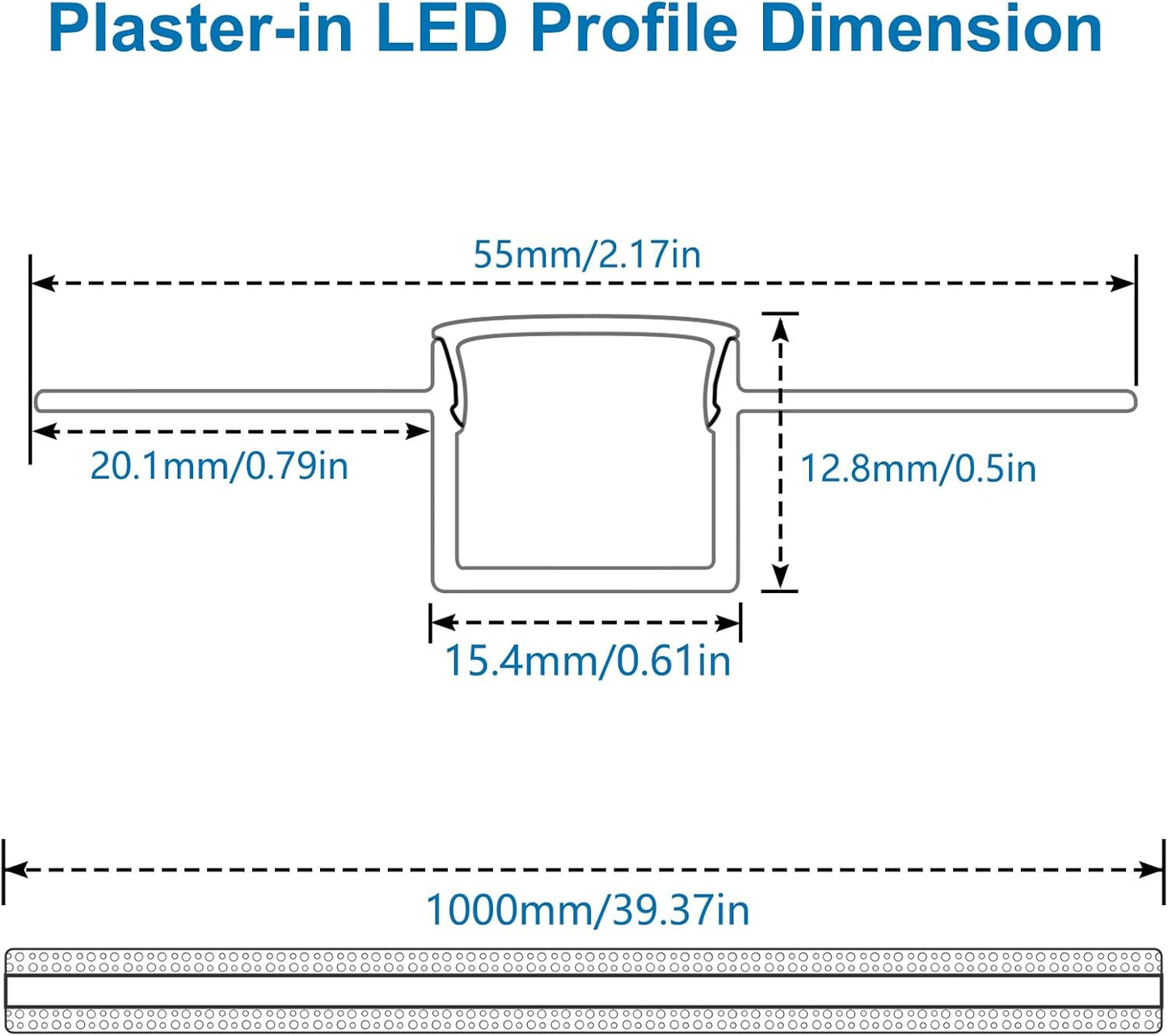 inShareplus LED Trockenbauprofil, 3,3 ft/1 m, 6er-Pack Aluminiumkanal mit milchiger Abdeckung; trimless LED-Strip-Diffusor für Unterbau, Regal, Wand, Tisch, Decke und Ecken [Energy Class F]