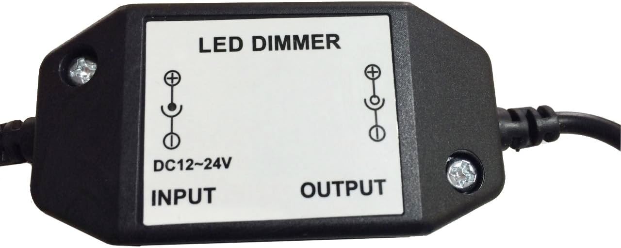 inSharePlus Mini Inline LED Dimmer Switch DC 12V 2A PWM with DC Jack 5.5/2.1 Connector for Single Color 3528 5050 LED Strip Light(1Pack, Black)