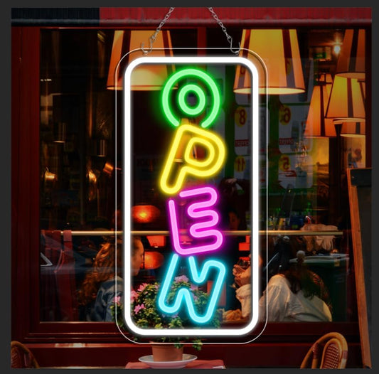 inShareplus 16,2 x 9,1 Zoll superhelles „Geöffnet“-Schild, verstellbares Neon-„Geöffnet“-Schild, „Geöffnet“-Schilder für Geschäftsfenster, Stromversorgung über USB mit EIN/AUS, LED-„Geöffnet“-Schild für Geschäfte, Restaurant-Bar-Hotelwand (vertikal) 