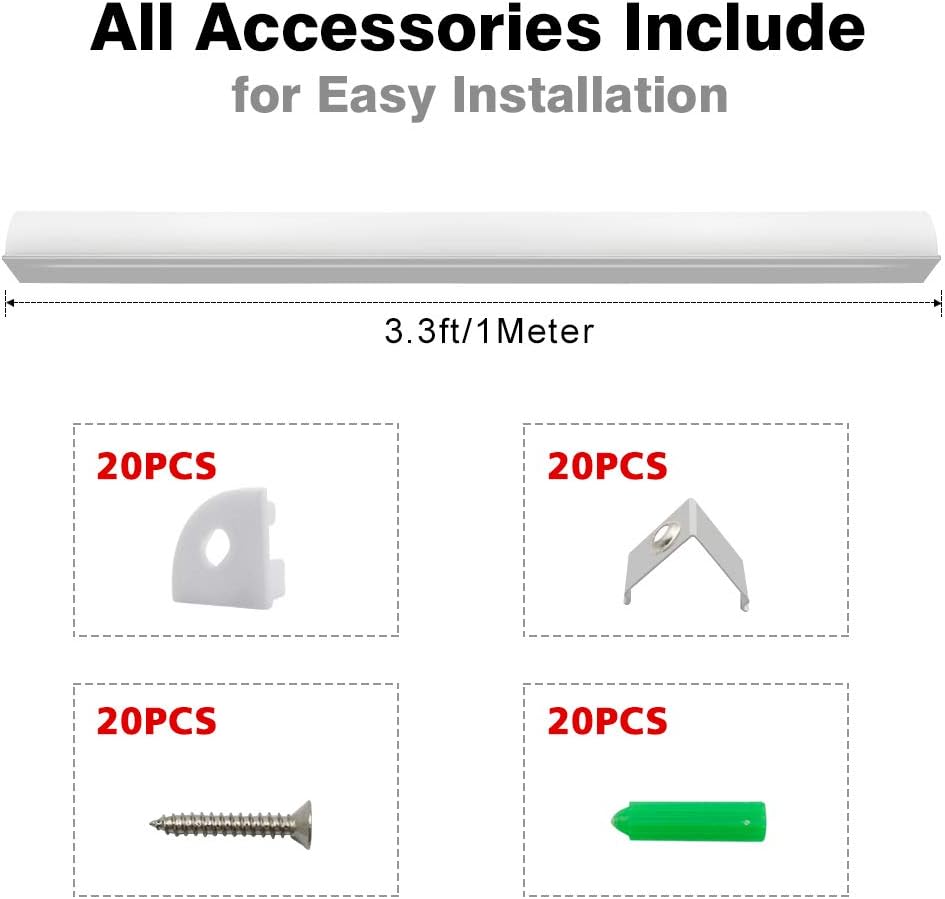 inShareplus 10 Pack, 3.3ft/1 Meter, Silver, LED Aluminum Channel System V Shape with Milk White Cover, End Caps and Mounting Clips, Aluminum Profile for LED Strip Light Installations [Energy Class F]
